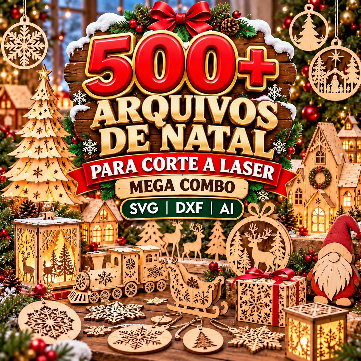 Capa da coleção de mais de 500 arquivos de Natal para corte a laser